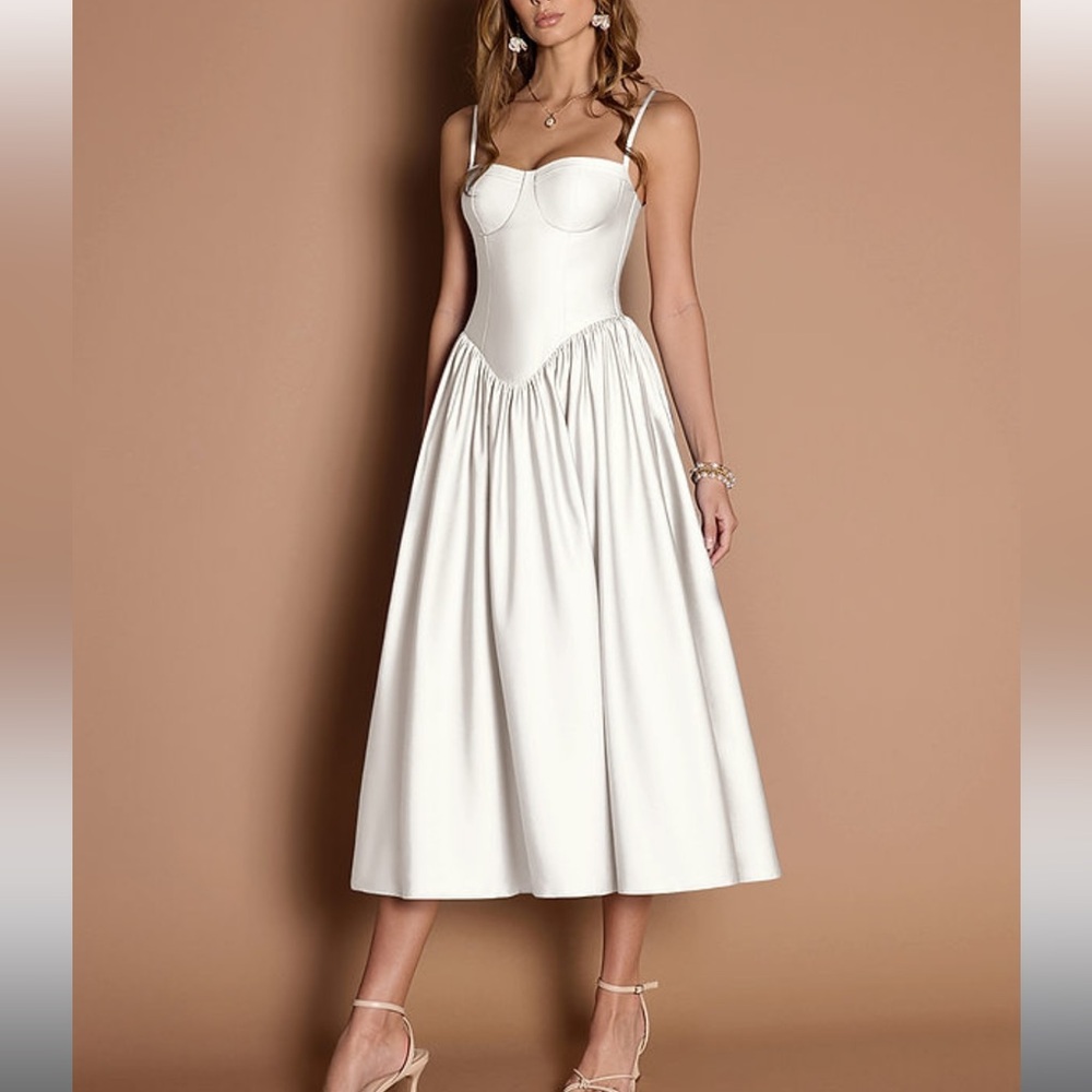 Azazie White Midi Dress with Sweetheart Neckline